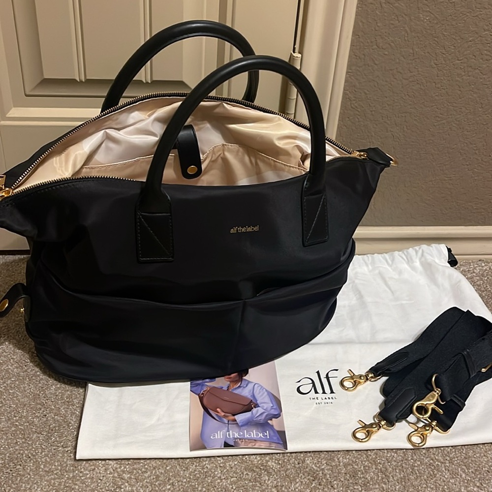 Alf The Label Ali Carryall Nylon 5-Way Bag NEW Black-Gold - Picture 12 of 15